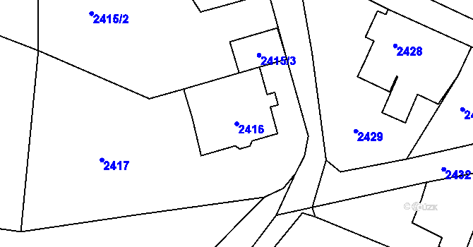 Parcela st. 2416 v KÚ Rumburk, Katastrální mapa