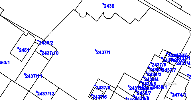 Parcela st. 2437/1 v KÚ Rumburk, Katastrální mapa