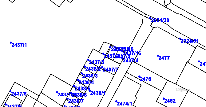 Parcela st. 2437/2 v KÚ Rumburk, Katastrální mapa