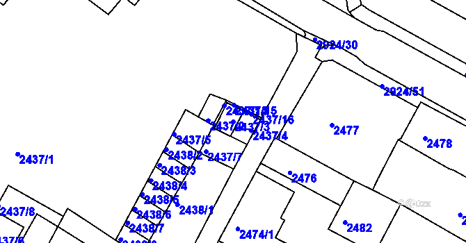 Parcela st. 2437/3 v KÚ Rumburk, Katastrální mapa