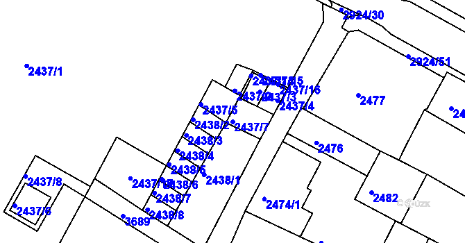 Parcela st. 2437/7 v KÚ Rumburk, Katastrální mapa