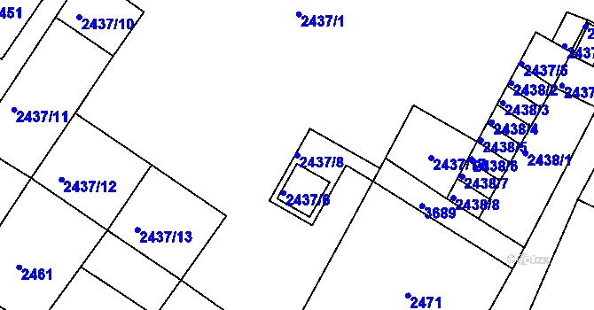 Parcela st. 2437/8 v KÚ Rumburk, Katastrální mapa