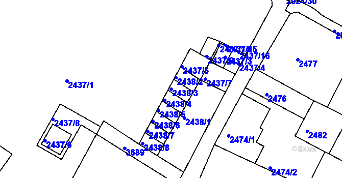 Parcela st. 2438/3 v KÚ Rumburk, Katastrální mapa