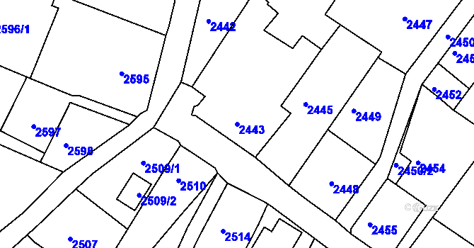 Parcela st. 2443 v KÚ Rumburk, Katastrální mapa