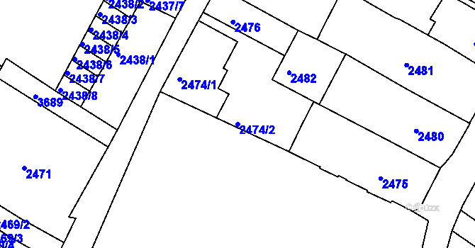 Parcela st. 2474/2 v KÚ Rumburk, Katastrální mapa