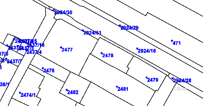 Parcela st. 2478 v KÚ Rumburk, Katastrální mapa
