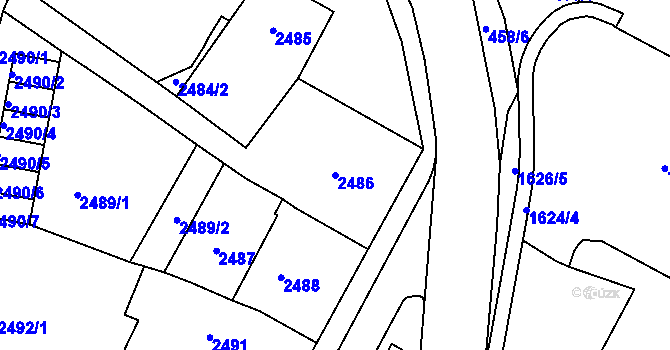 Parcela st. 2486 v KÚ Rumburk, Katastrální mapa