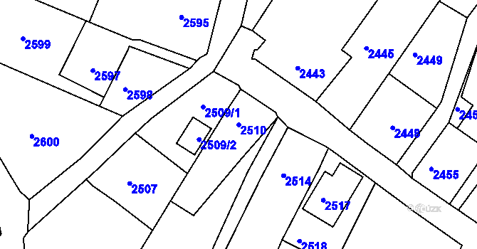 Parcela st. 2510 v KÚ Rumburk, Katastrální mapa