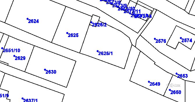 Parcela st. 2626/1 v KÚ Rumburk, Katastrální mapa
