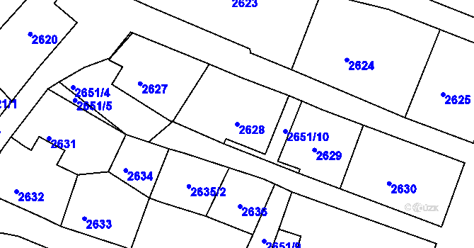 Parcela st. 2628 v KÚ Rumburk, Katastrální mapa