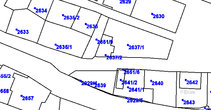 Parcela st. 2637/2 v KÚ Rumburk, Katastrální mapa