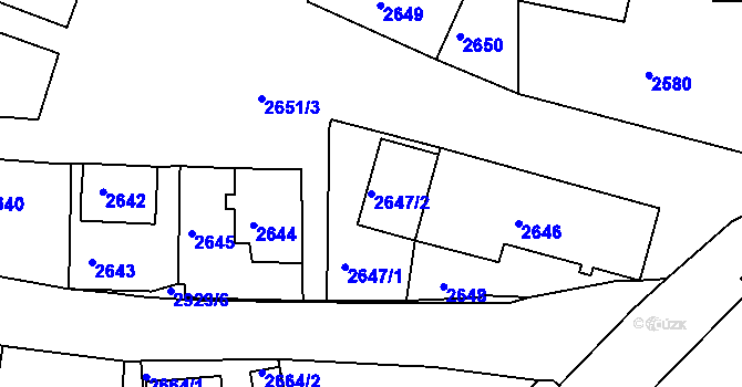 Parcela st. 2647/2 v KÚ Rumburk, Katastrální mapa