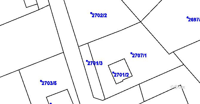 Parcela st. 2701/1 v KÚ Rumburk, Katastrální mapa