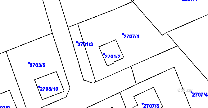 Parcela st. 2701/2 v KÚ Rumburk, Katastrální mapa