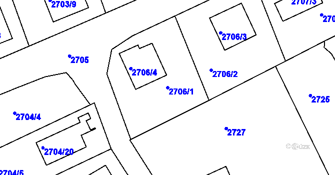 Parcela st. 2706/1 v KÚ Rumburk, Katastrální mapa