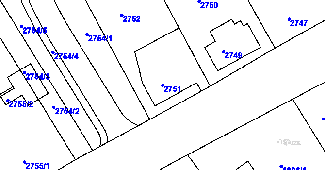Parcela st. 2751 v KÚ Rumburk, Katastrální mapa