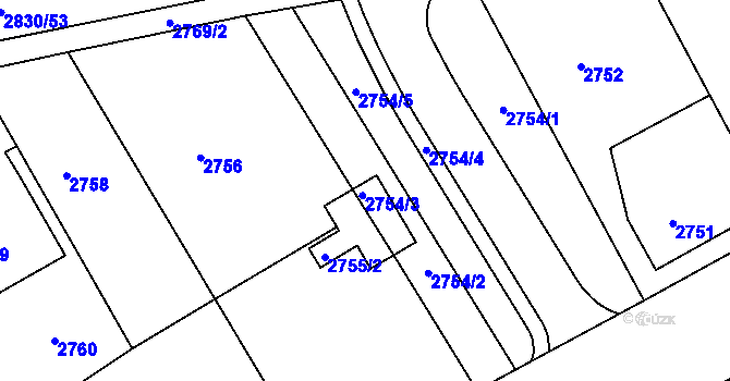 Parcela st. 2754/3 v KÚ Rumburk, Katastrální mapa