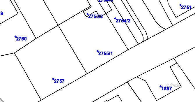 Parcela st. 2755/1 v KÚ Rumburk, Katastrální mapa
