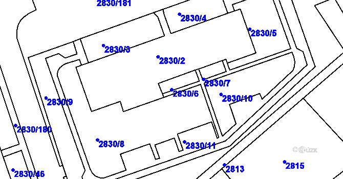 Parcela st. 2830/6 v KÚ Rumburk, Katastrální mapa
