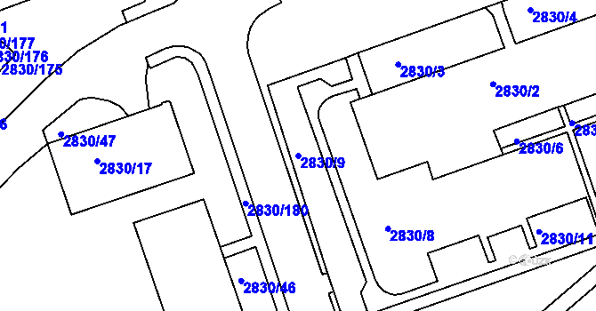 Parcela st. 2830/9 v KÚ Rumburk, Katastrální mapa