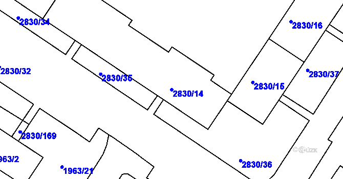 Parcela st. 2830/14 v KÚ Rumburk, Katastrální mapa
