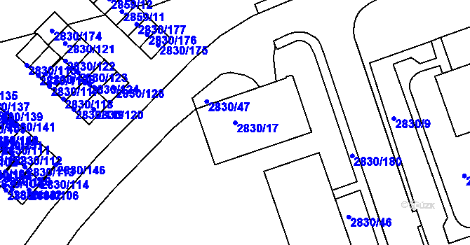 Parcela st. 2830/17 v KÚ Rumburk, Katastrální mapa