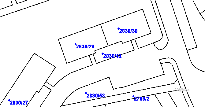 Parcela st. 2830/42 v KÚ Rumburk, Katastrální mapa