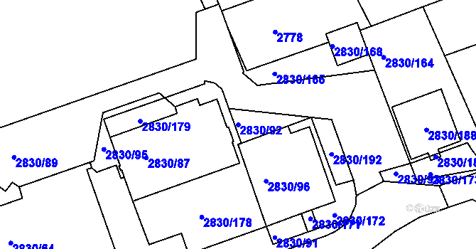 Parcela st. 2830/92 v KÚ Rumburk, Katastrální mapa