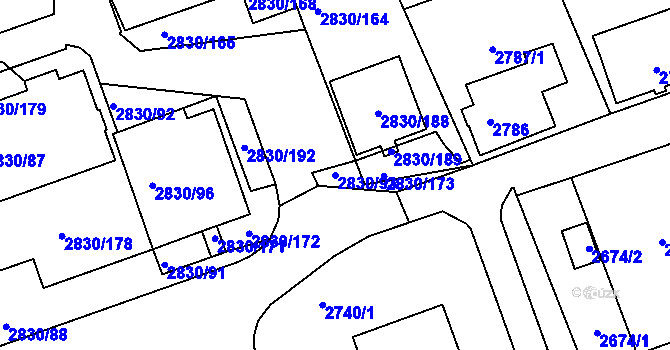 Parcela st. 2830/93 v KÚ Rumburk, Katastrální mapa