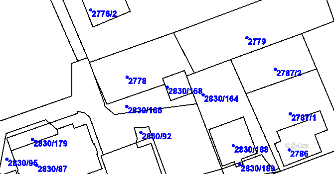 Parcela st. 2830/168 v KÚ Rumburk, Katastrální mapa