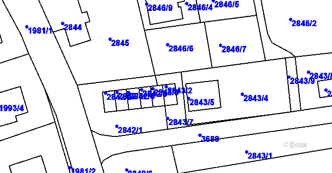 Parcela st. 2843/2 v KÚ Rumburk, Katastrální mapa