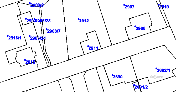 Parcela st. 2911 v KÚ Rumburk, Katastrální mapa