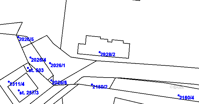 Parcela st. 2928/2 v KÚ Rumburk, Katastrální mapa
