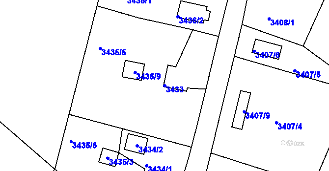 Parcela st. 3433 v KÚ Rumburk, Katastrální mapa