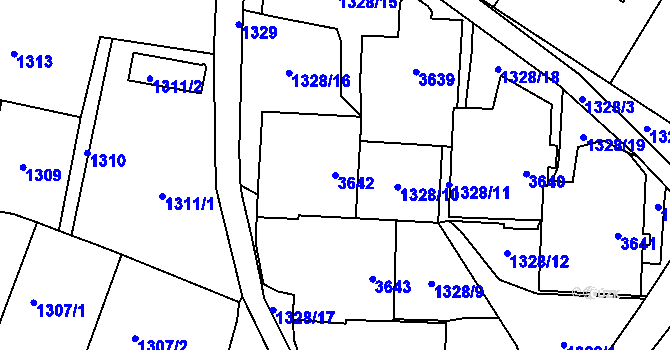 Parcela st. 3642 v KÚ Rumburk, Katastrální mapa