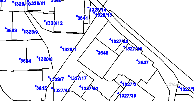 Parcela st. 3646 v KÚ Rumburk, Katastrální mapa