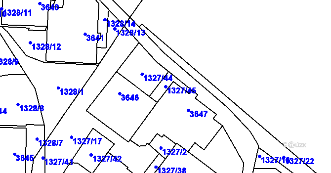 Parcela st. 1327/45 v KÚ Rumburk, Katastrální mapa