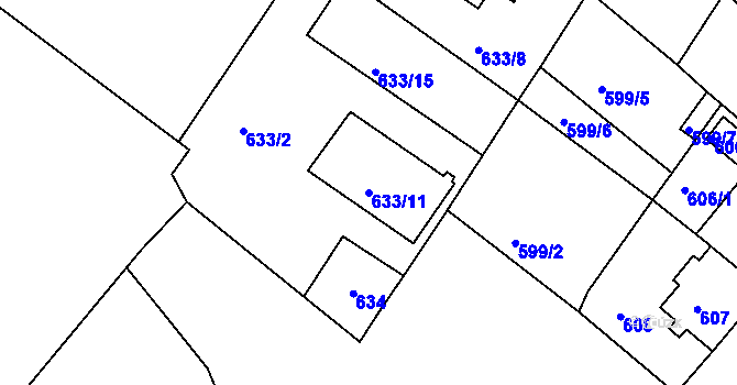 Parcela st. 633/11 v KÚ Rumburk, Katastrální mapa