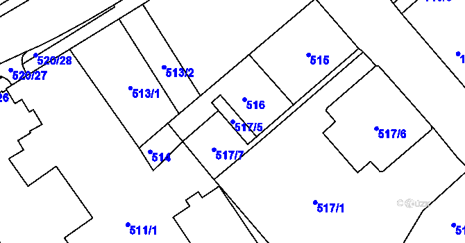 Parcela st. 517/5 v KÚ Rumburk, Katastrální mapa
