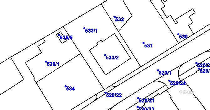 Parcela st. 533/2 v KÚ Rumburk, Katastrální mapa