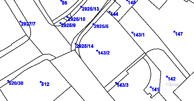 Parcela st. 143/2 v KÚ Rumburk, Katastrální mapa