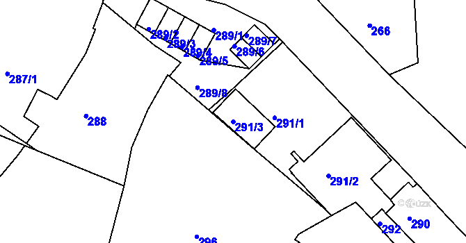 Parcela st. 291/3 v KÚ Rumburk, Katastrální mapa