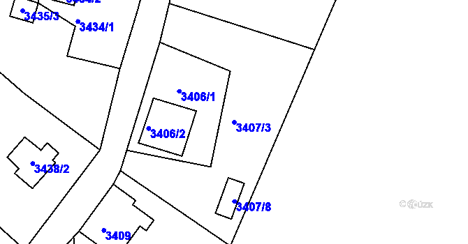 Parcela st. 3407/3 v KÚ Rumburk, Katastrální mapa