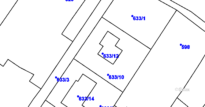 Parcela st. 633/12 v KÚ Rumburk, Katastrální mapa