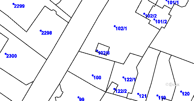 Parcela st. 102/6 v KÚ Rumburk, Katastrální mapa
