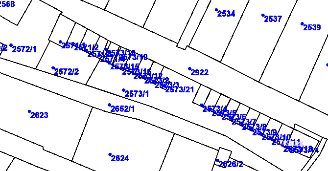 Parcela st. 2573/21 v KÚ Rumburk, Katastrální mapa