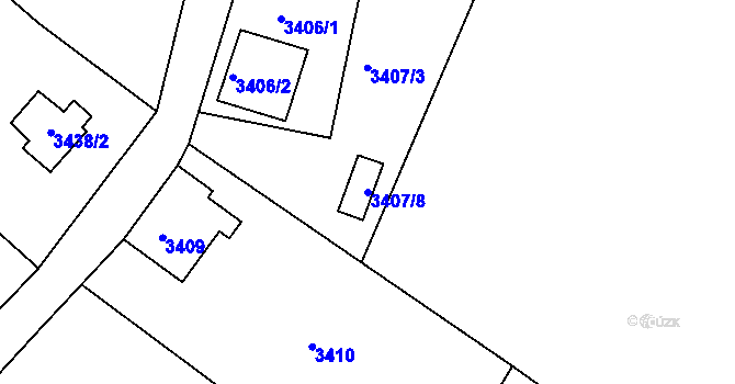 Parcela st. 3407/8 v KÚ Rumburk, Katastrální mapa
