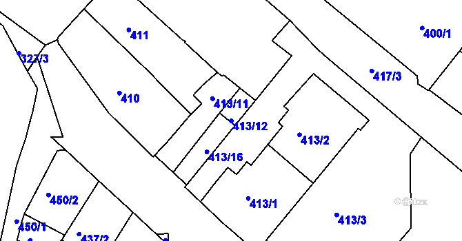 Parcela st. 413/12 v KÚ Rumburk, Katastrální mapa