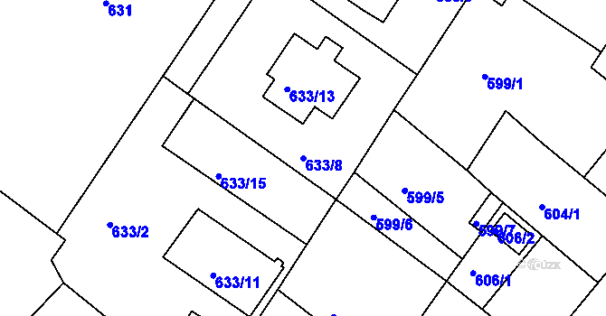 Parcela st. 633/8 v KÚ Rumburk, Katastrální mapa