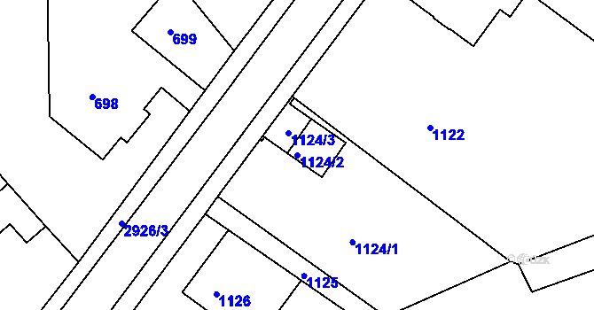Parcela st. 1124/2 v KÚ Rumburk, Katastrální mapa